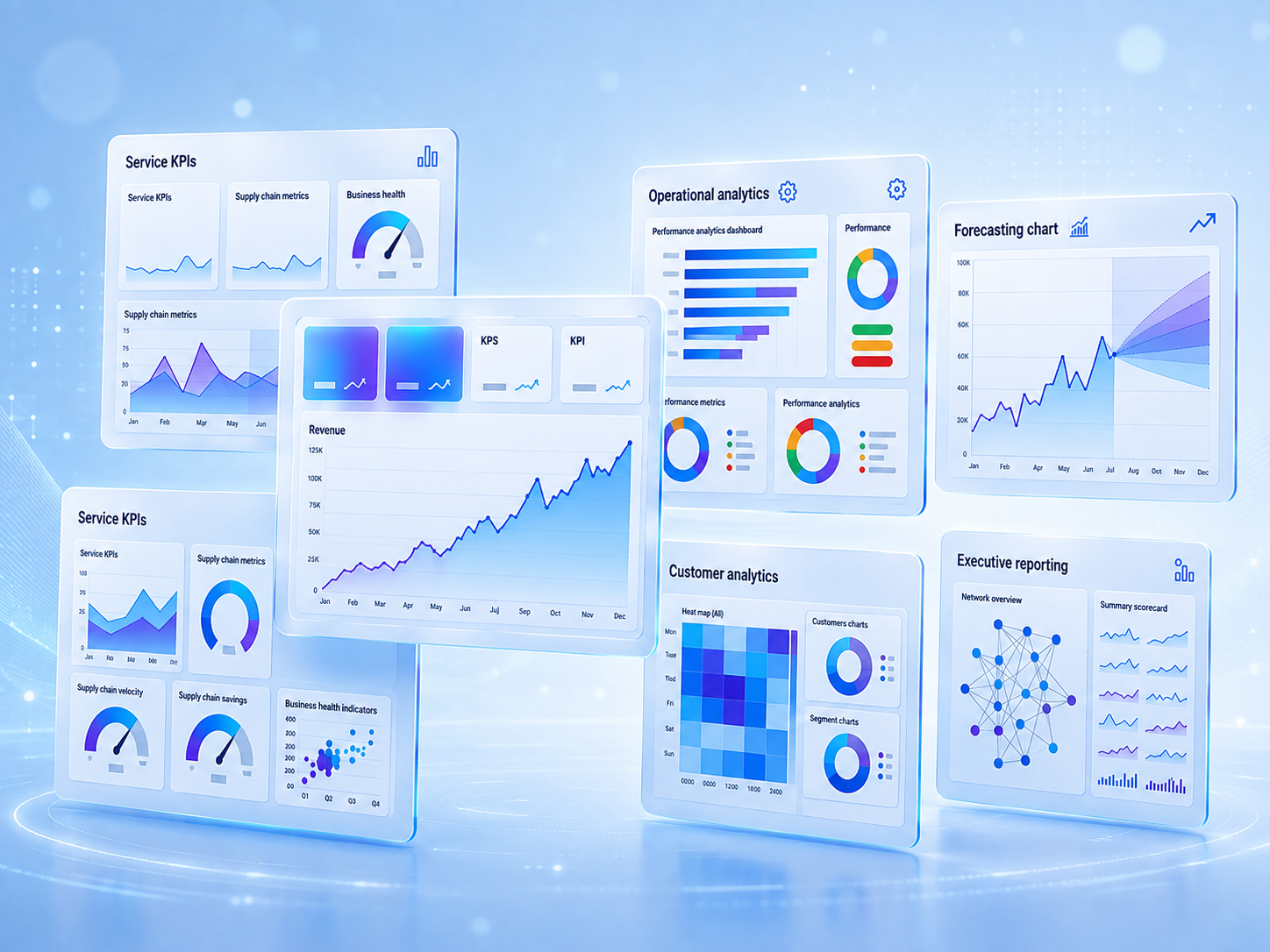 Data, reporting and decision intelligence — executive dashboard with live KPIs and trend analysis
